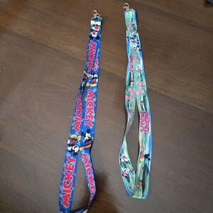Disney Mickey Mouse Lanyards (2) Blue Classic & Floral Reversible Pin Trading ID